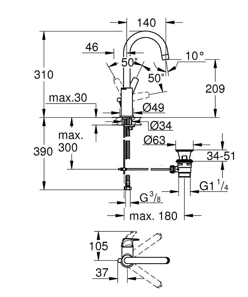 GROHE bauflow смесител за умивалник 1/2