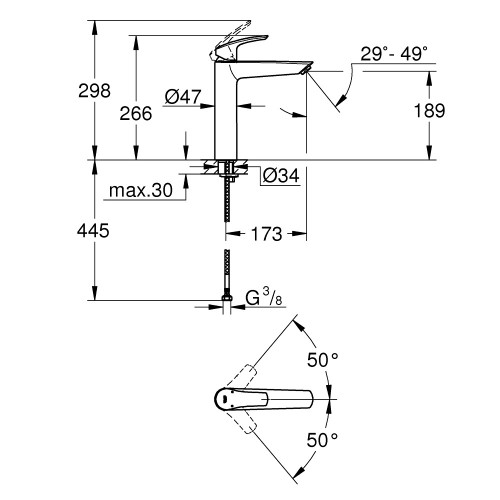 GROHE Eurosmart Смесител за умивалник 1/2″, едноръкохватков XL-размер