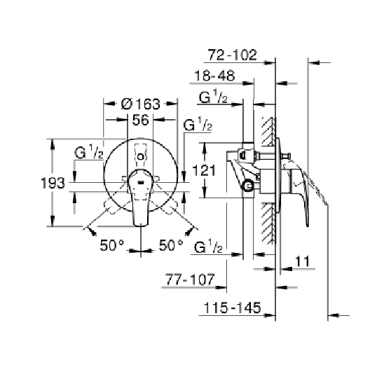 GROHE Eurosmart Смесител за вана/душ 1/2″, едноръкохватков