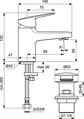 Стоящ смесител за умивалник BD206AA H60 с Click изпразнител 