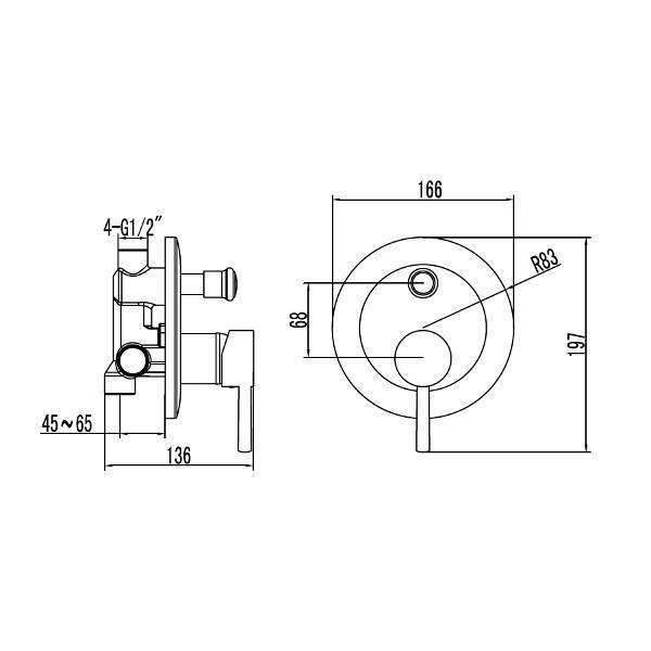 KARAG BM34F02C смесител за вграждане за вана/душ, с превключвател, хром 