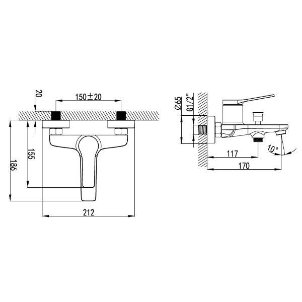 Karag WNX238073PA-RG СМЕСИТЕЛ ЗА ВАНА И ДУШ, шлаух и слушалка