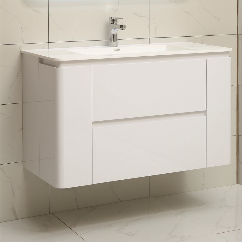 PVC Долен шкаф за баня, панти със “soft close” механизъм, 100x46x60см, Умивалник iStone материал