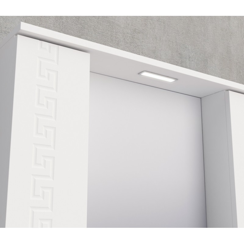 Горен огледален PVC шкаф за баня. 70*13*55 см, LED осветление, Пантите са със 