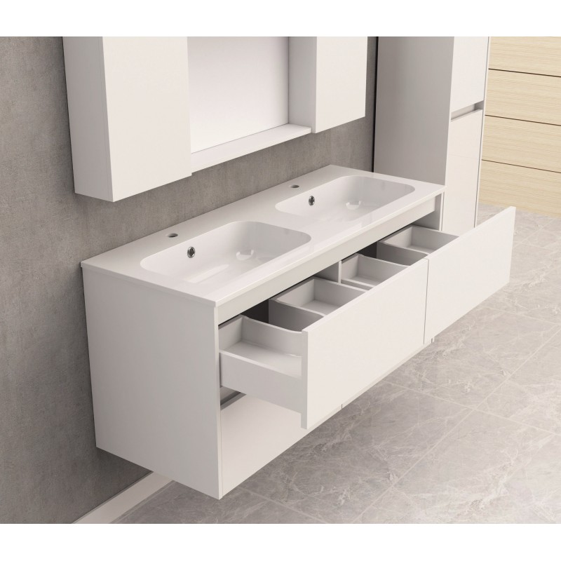 PVC Долен шкаф за баня, панти със “soft close” механизъм, 119*45*55см, Умивалникът е от смола - бял цвят