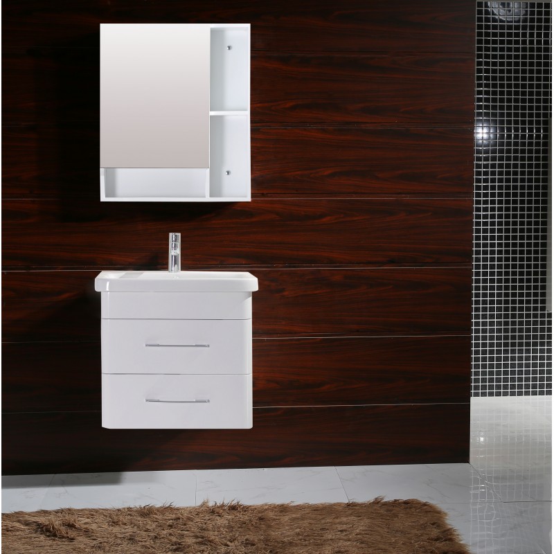 PVC Долен шкаф за баня, панти със “soft close” механизъм, 60x45x55см, умивалник от порцелан