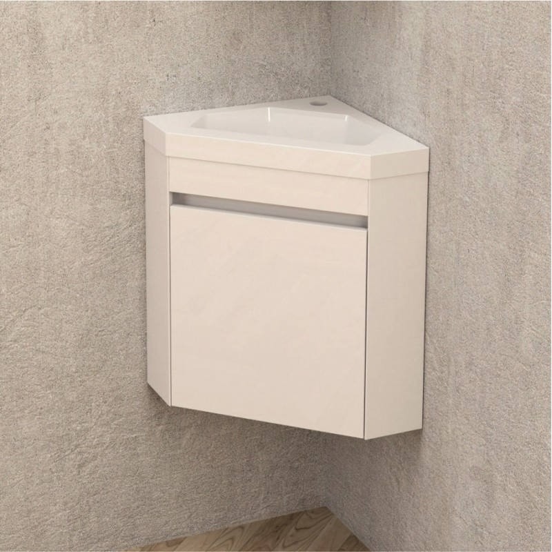 PVC шкаф за баня, панти със “soft close” механизъм. 39.7x39.7x50см, умивалник от смола