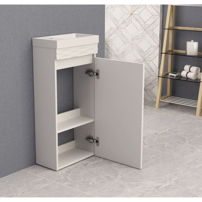 PVC шкаф за баня, панти със “soft close” механизъм. 39,5*21,5*79,5см, умивалник от смола