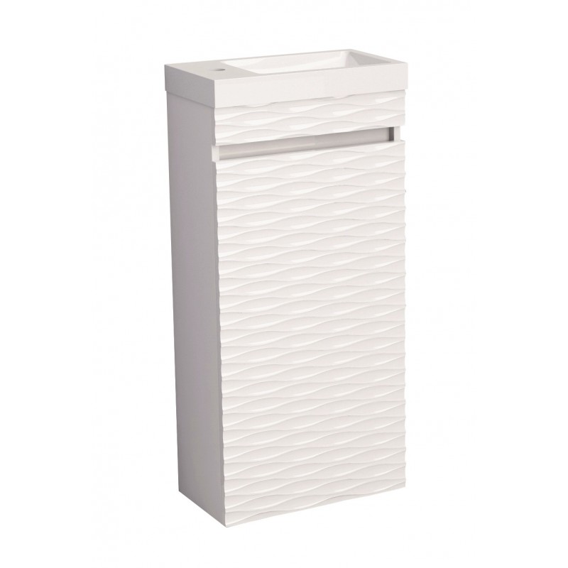 PVC шкаф за баня, панти със “soft close” механизъм. 39,5*21,5*79,5см, умивалник от смола