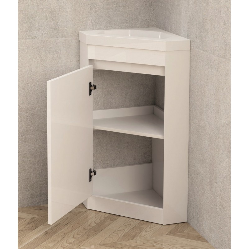 PVC шкаф за баня, панти със “soft close” механизъм. 40x40x82см, Умивалникът е порцеланов