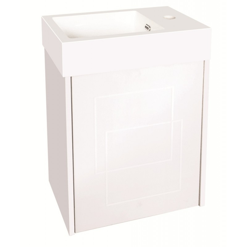 PVC шкаф за баня, панти със “soft close” механизъм. 45x30x63см, умивалник от смола