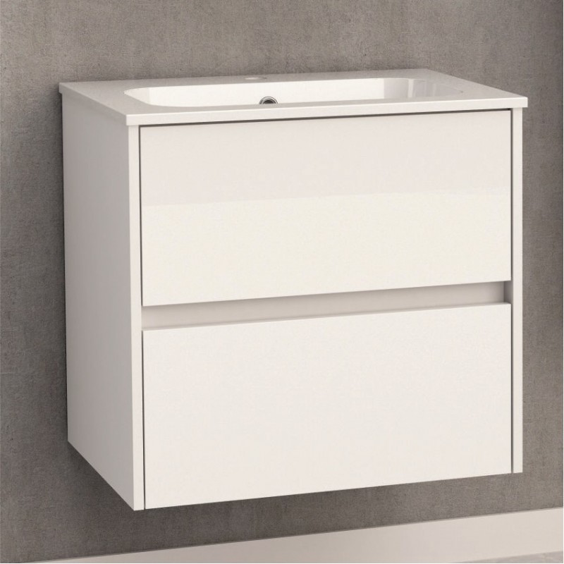 PVC Долен шкаф за баня, панти със “soft close” механизъм, 60*46*55см, умивалник от смола