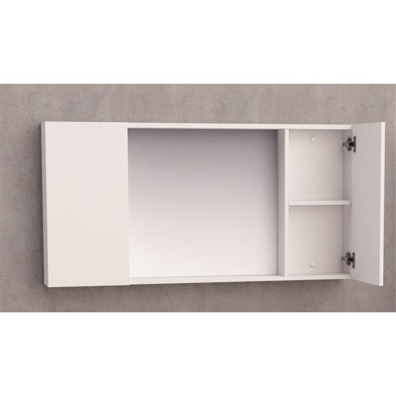 Горен огледален PVC шкаф за баня, 120*14*60см, Панти Soft close, Бял