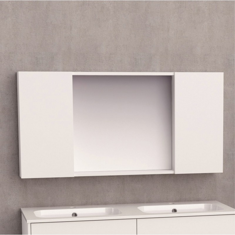 Горен огледален PVC шкаф за баня, 120*14*60см, Панти Soft close, Бял
