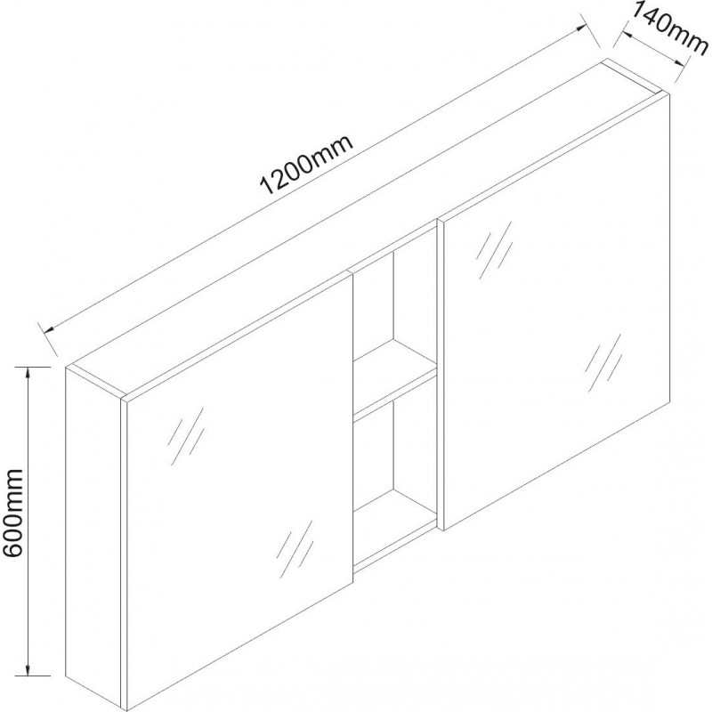 Горен огледален PVC шкаф за баня, 120*14*60см, Панти Soft close, Бял