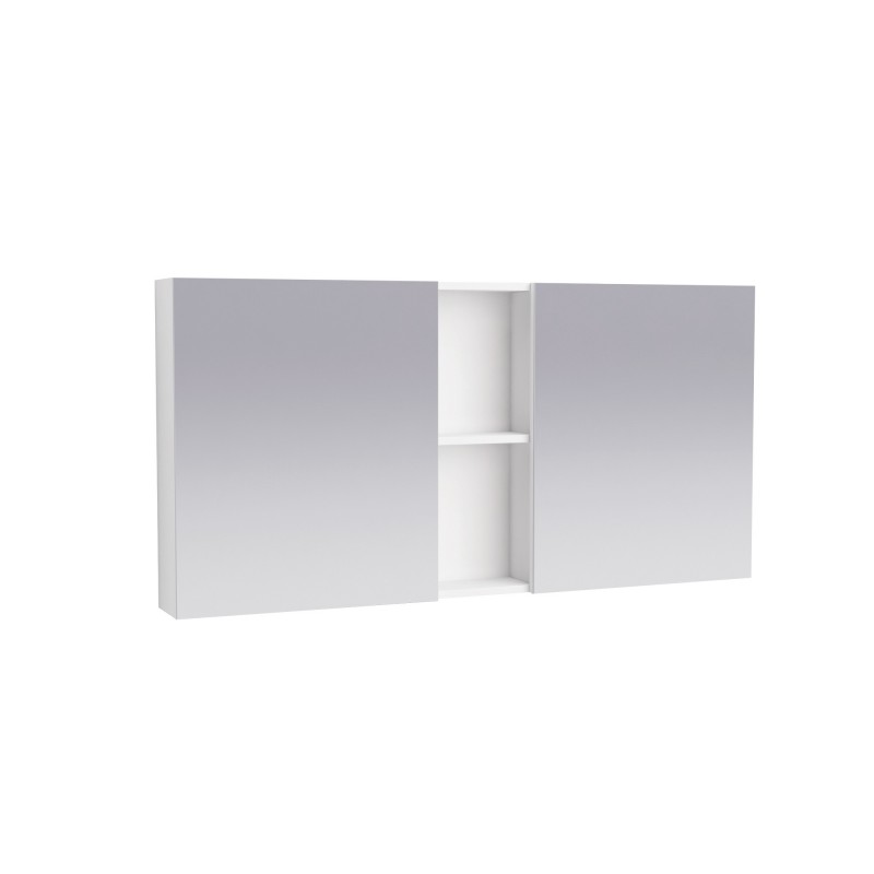 Горен огледален PVC шкаф за баня, 120*14*60см, Панти Soft close, Бял