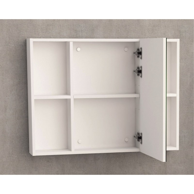 Горен огледален PVC шкаф за баня, 80*14*60см, Панти Soft close, Бял