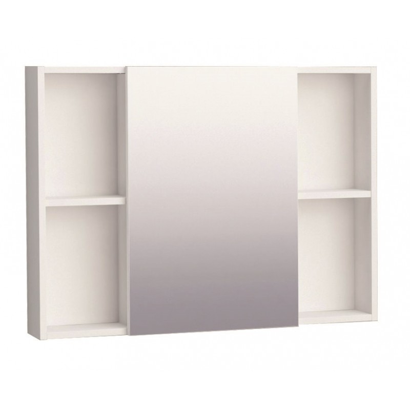 Горен огледален PVC шкаф за баня, 80*14*60см, Панти Soft close, Бял