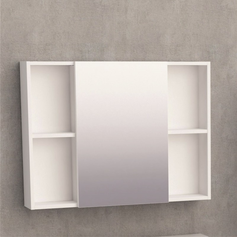Горен огледален PVC шкаф за баня, 80*14*60см, Панти Soft close, Бял