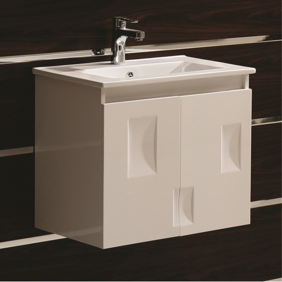 PVC Долен шкаф за баня, панти със “soft close” механизъм. 61x40x52см, , Умивалникът е от порцелан