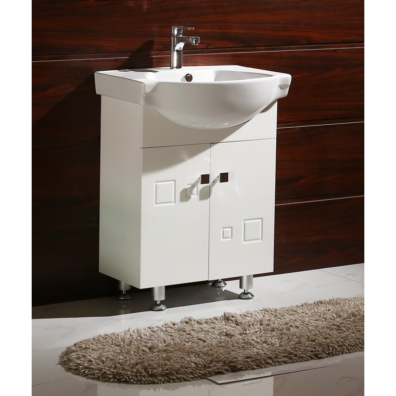 PVC шкаф за баня, панти със “soft close” механизъм. 60x46x85см, Порцеланов умивалник, нивелиращи се крачета