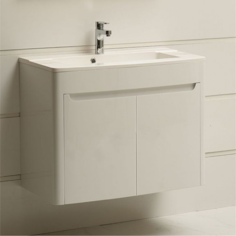 PVC Долен шкаф за баня, панти със “soft close” механизъм, 85x49x62см, умивалник от смола с вграден скрит сифон