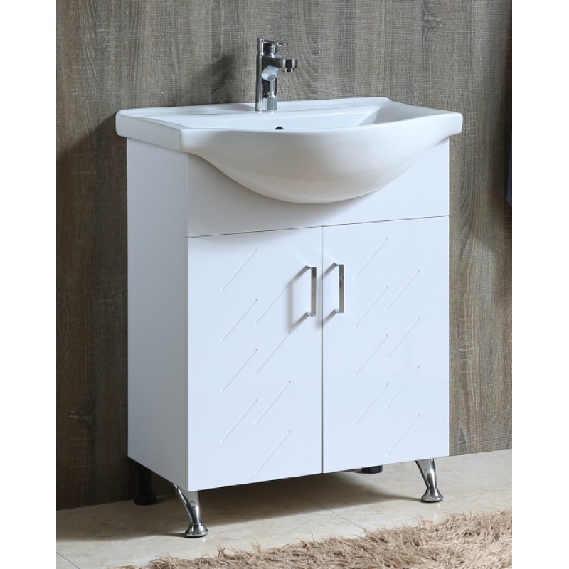 PVC шкаф за баня, панти със “soft close” механизъм. 65x49x85см, порцеланов умивалник, с нивелиращи се крачета