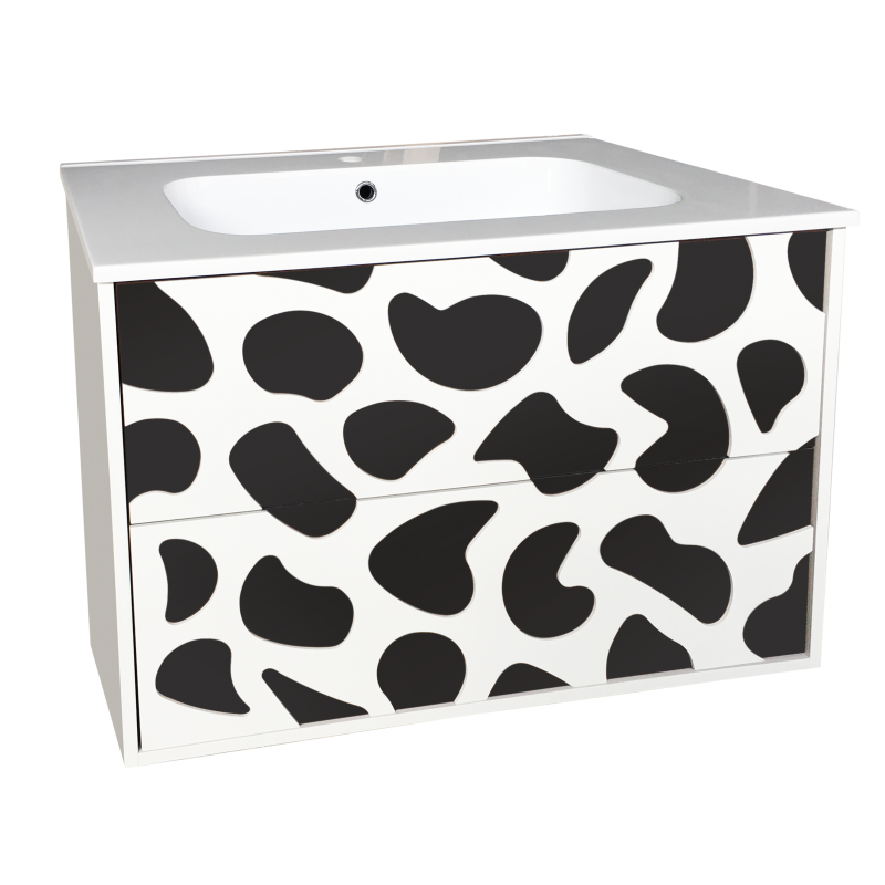 Долен шкаф за баня, панти със “soft close” механизъм. 80x43.5x55см, PVC корпус,чекмеджета, изработени от шперплат и меламиново покритие, Умивалникът е от смола