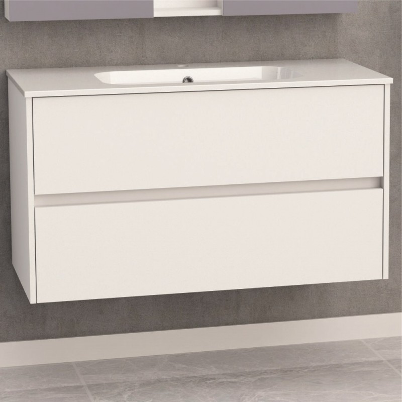 PVC Долен шкаф за баня, панти със “soft close” механизъм, 100*46*57см, умивалник от смола