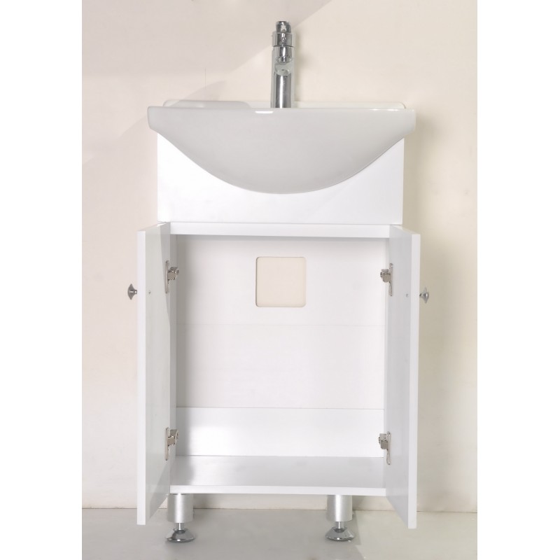 PVC Долен шкаф за баня, панти със “soft close” механизъм. 85x44x85см, , Порцеланов умивалник