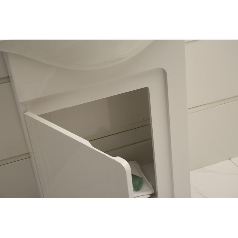 PVC шкаф за баня, 55x42x85см, Панти със soft close механизъм с Бял порцеланов умивалник Нивелиращи се крачета