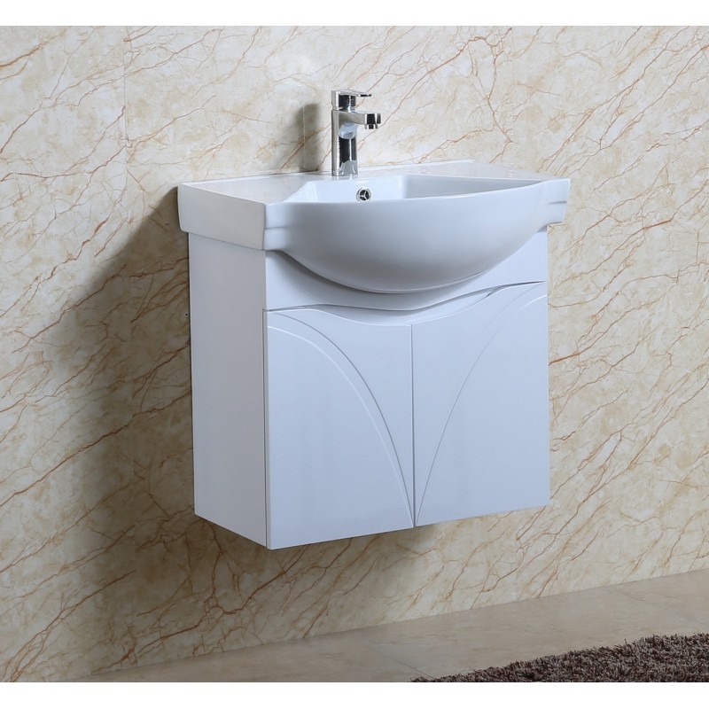 Долен PVC мебел за баня . 60x46x60см, Пантите са със soft close механизъм. Умивалникът е порцеланов, бял цвят.