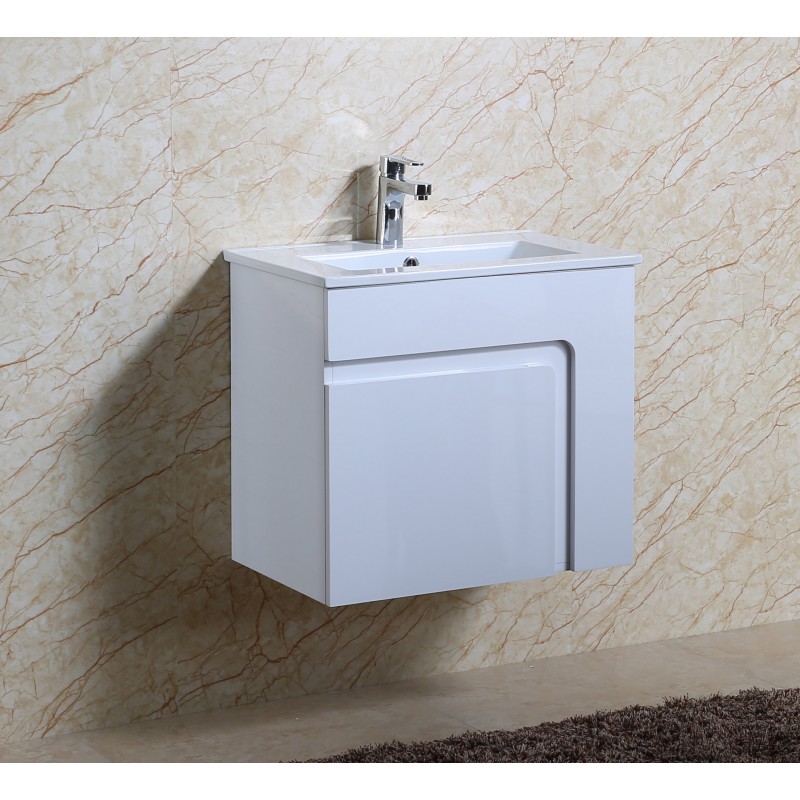 PVC шкаф за баня, панти със “soft close” механизъм. 62x40x55см, Умивалникът е  порцеланов
