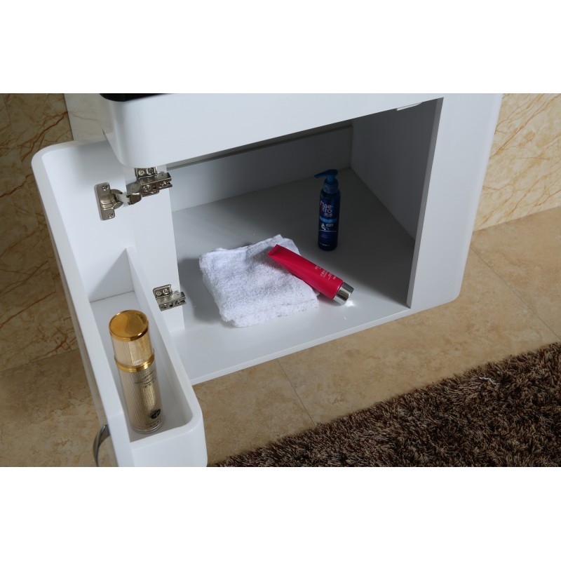 PVC Долен шкаф за баня, панти със “soft close” механизъм, 60x45x55см, Умивалникът е от СТЪКЛО - ЛИЛАВ цвят 
