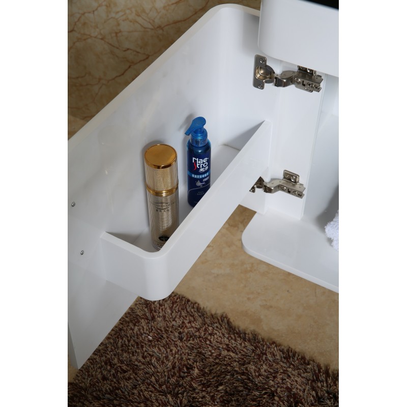 PVC Долен шкаф за баня, панти със “soft close” механизъм, 60x45x55см, Умивалникът е от СТЪКЛО - ЛИЛАВ цвят 